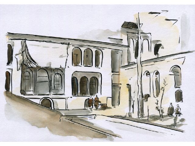 THE HOUSE OF THE KALANTAR IN ṬIHRÁN, WHERE ṬÁHIRIH WAS  CONFINED (UPPER ROOM BEHIND TREE IS THE ONE SHE OCCUPIED)