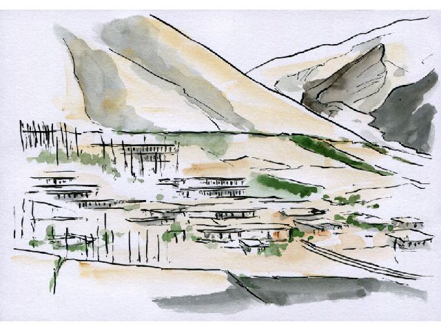 VILLAGE OF AFCHIH, NEAR ṬIHRÁN. THE HOUSE OF BAHÁ’U’LLÁH IS  SEEN THROUGH THE TREES  (LEFT REAR)