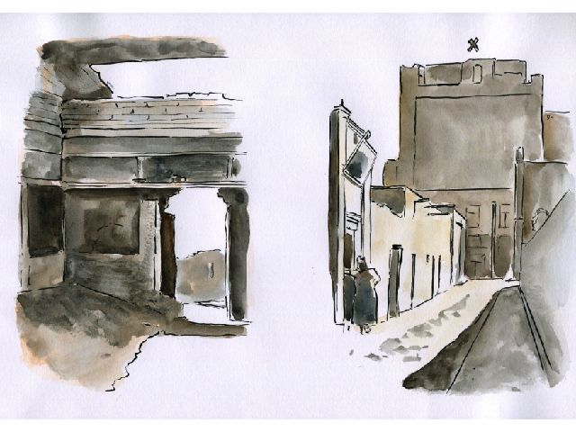 THE ARK (CITADEL) OF TABRÍZ WHERE THE BÁB WAS CONFINED, SHOWINGINTERIOR AND EXTERIOR (X) OF ROOM HE OCCUPIED