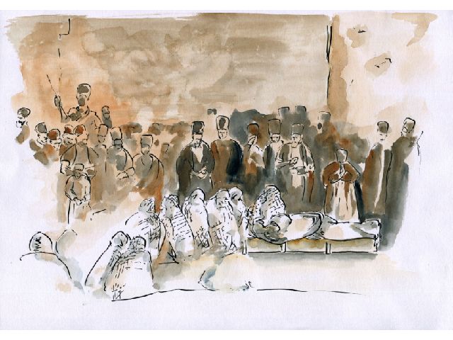 BELIEVERS GATHERED AROUND THE BODY OF A MARTYR