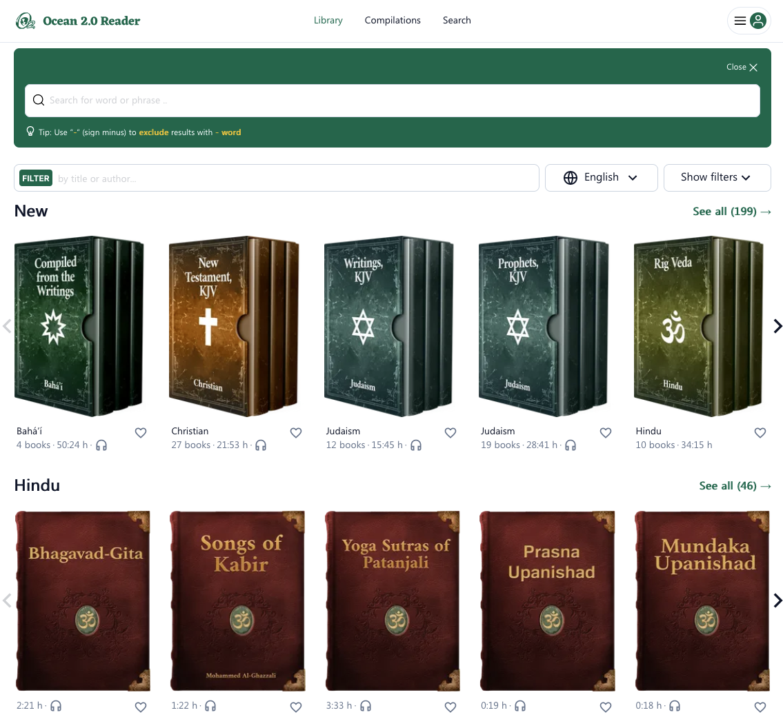 Ocean 2.0, an amazing app for reading or listening to the religious texts of the world.